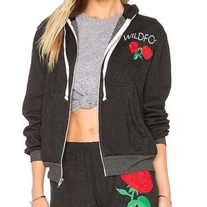 Wildfox Embroiderd Hoodie Women's XS Grey Jacket Sweatshirt Hoodie